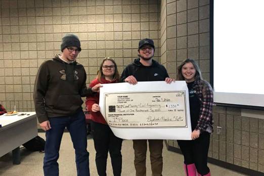 Civil Engineering and Land Surveying students stand with donation check