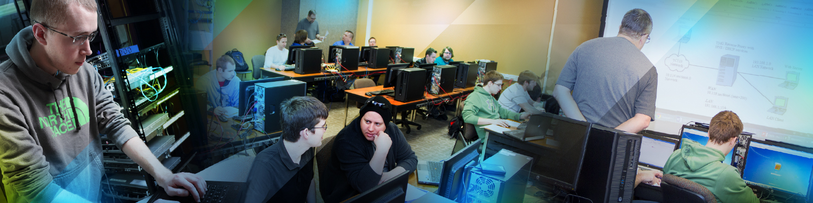 Southeast Tech instructor reviewing to class the principles of networking.